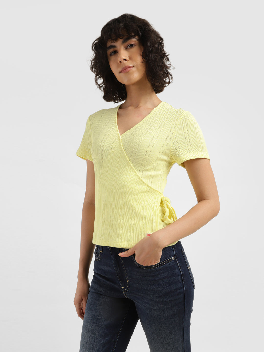 Women's Solid Yellow V-Neck Top
