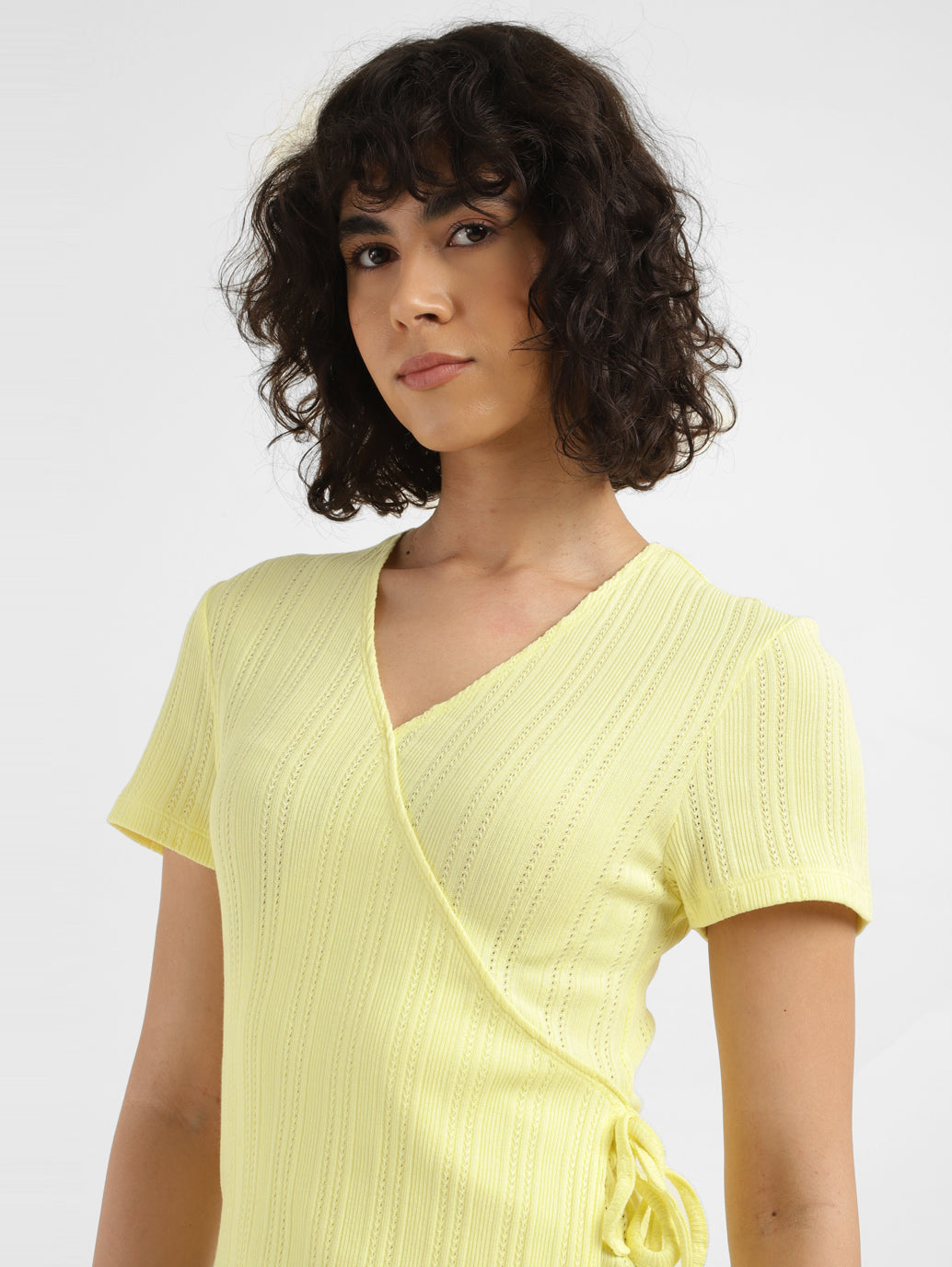 Women's Solid Yellow V-Neck  Top