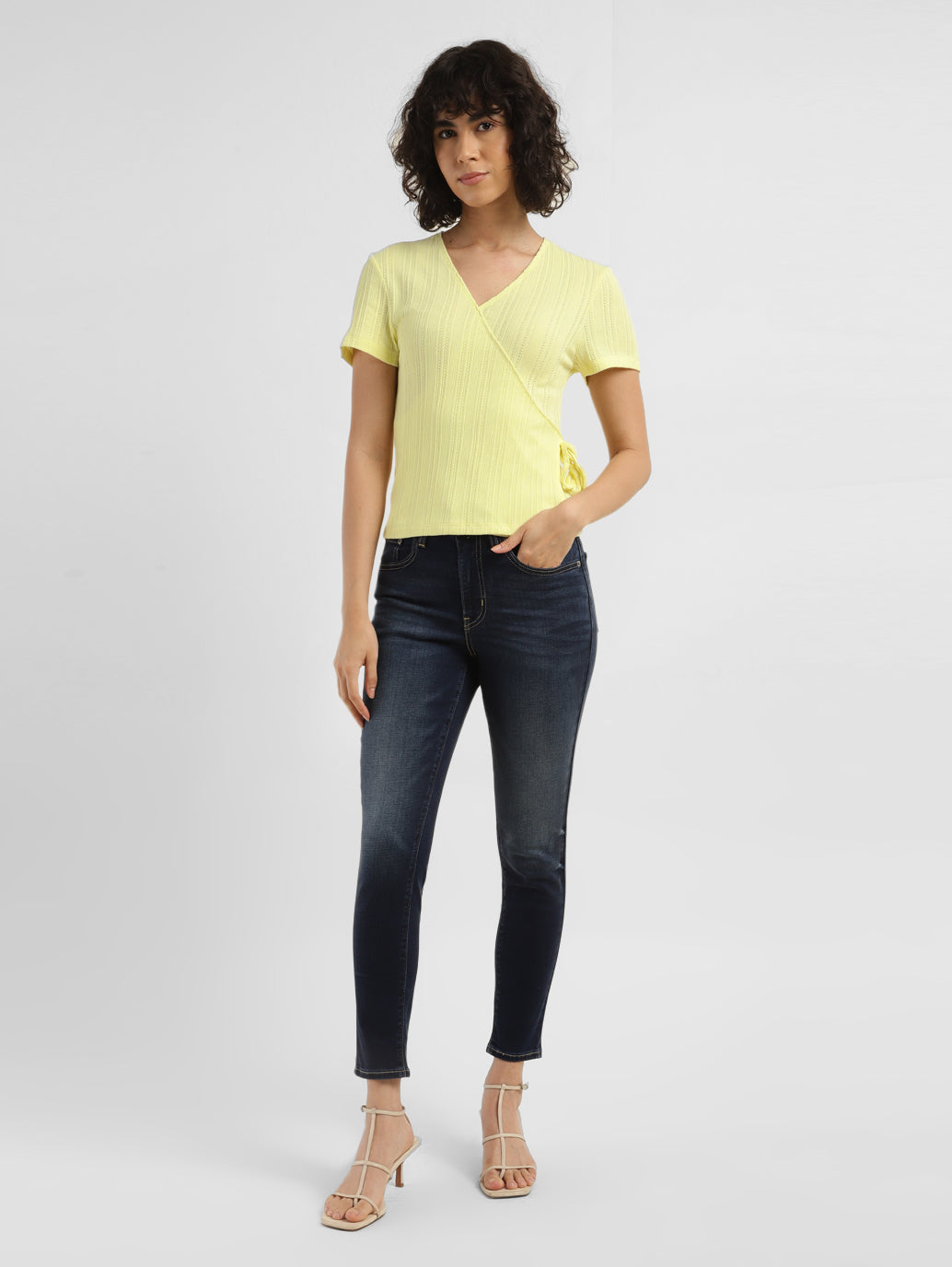 Women's Solid Yellow V-Neck  Top