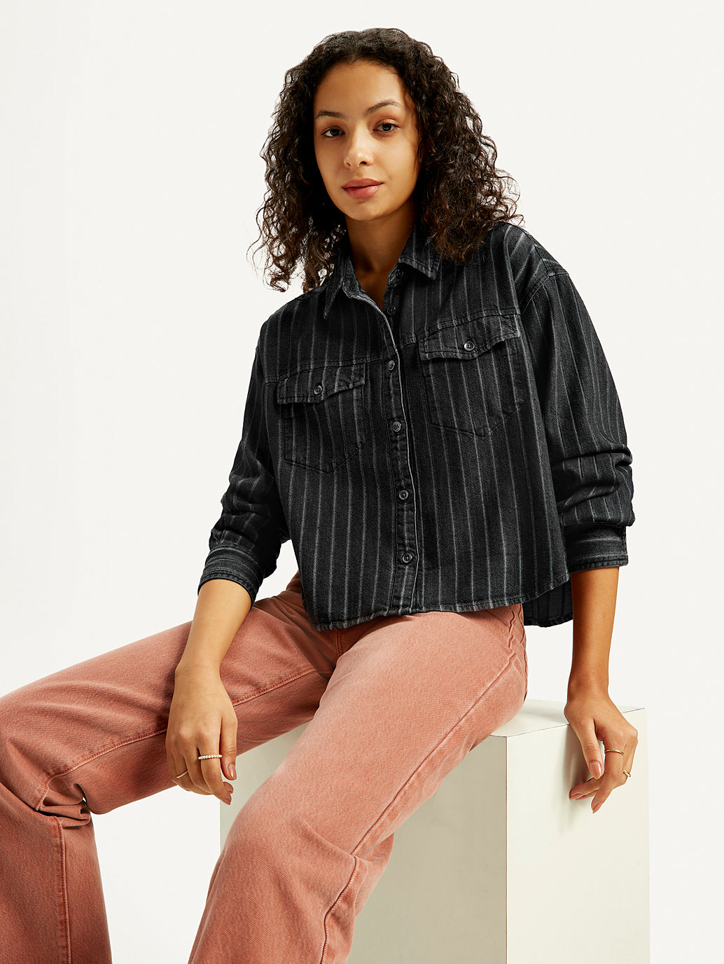 Women's Striped Regular Fit Denim Shirt