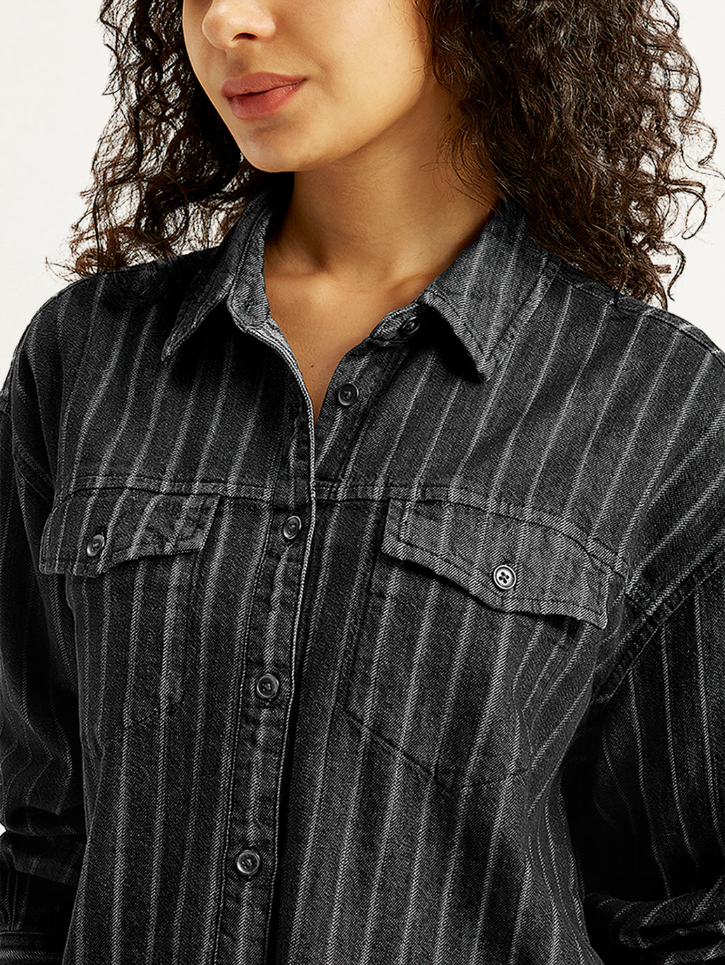 Women's Striped Regular Fit Denim Shirt