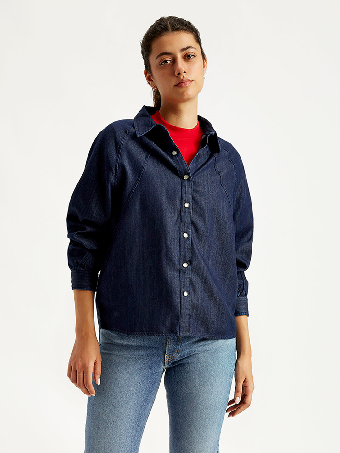 Women's Solid Relaxed Fit Denim Shirt