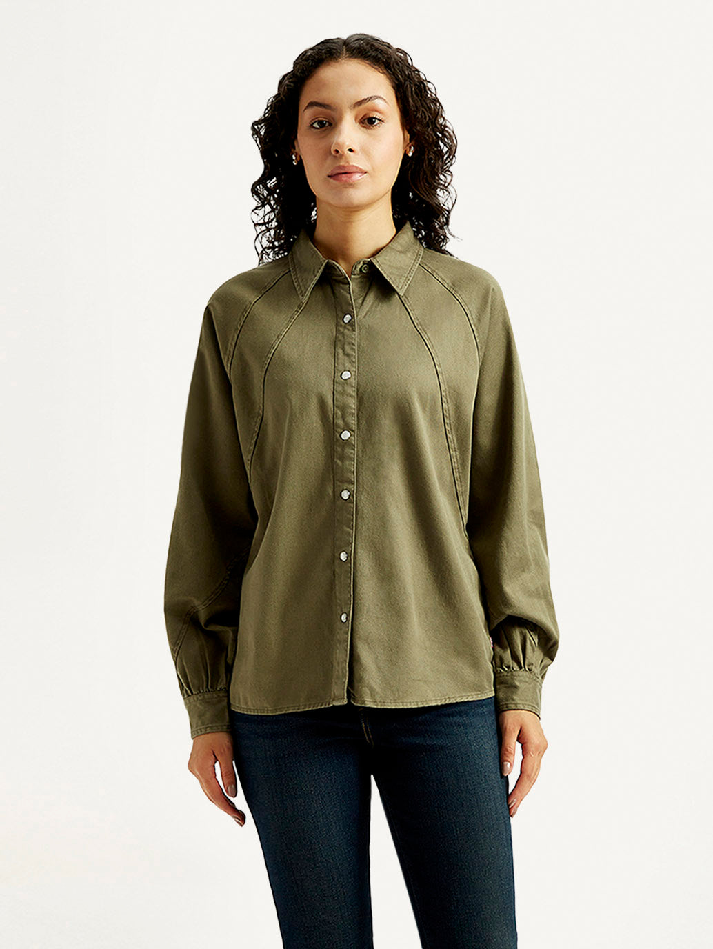 Women's Solid Spread Collar Shirt - Front View