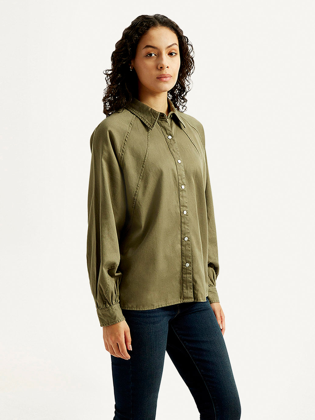 Women's Solid Spread Collar Shirt - Side View