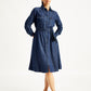 Women's Solid Indigo Spread Collar Shirt Dress