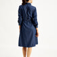 Women's Solid Indigo Spread Collar Shirt Dress