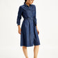 Women's Solid Indigo Spread Collar Shirt Dress