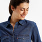 Women's Solid Indigo Spread Collar Shirt Dress