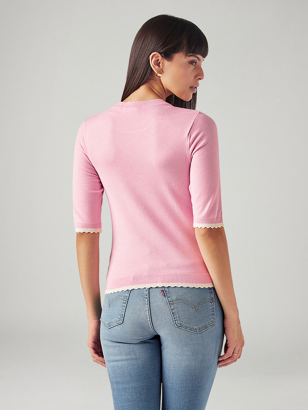 Women's Solid Slim Fit T-Shirt - Back View
