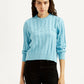 Women's Jacquard Blue Crew Neck Sweater - Styleshot View