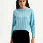 Women's Jacquard Blue Crew Neck Sweater - Front View