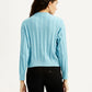 Women's Jacquard Blue Crew Neck Sweater - Back View