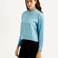Women's Jacquard Blue Crew Neck Sweater - Side View