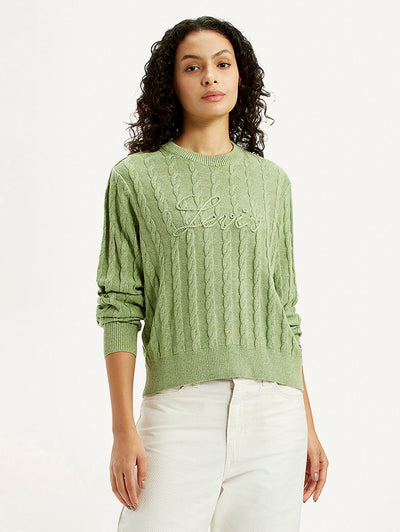 Women's Brand Logo Light Green Crew Neck Sweater