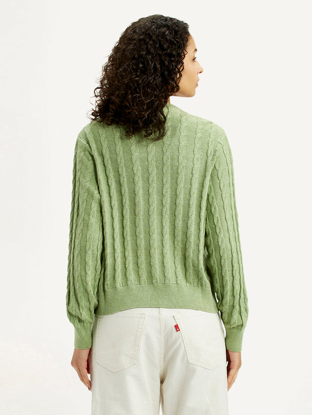 Women's Brand Logo Light Green Crew Neck Sweater - Back View