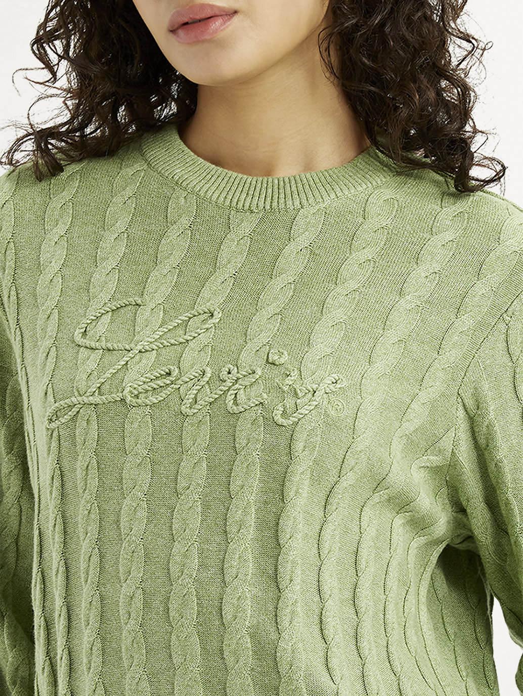 Women's Brand Logo Light Green Crew Neck Sweater - Detail View