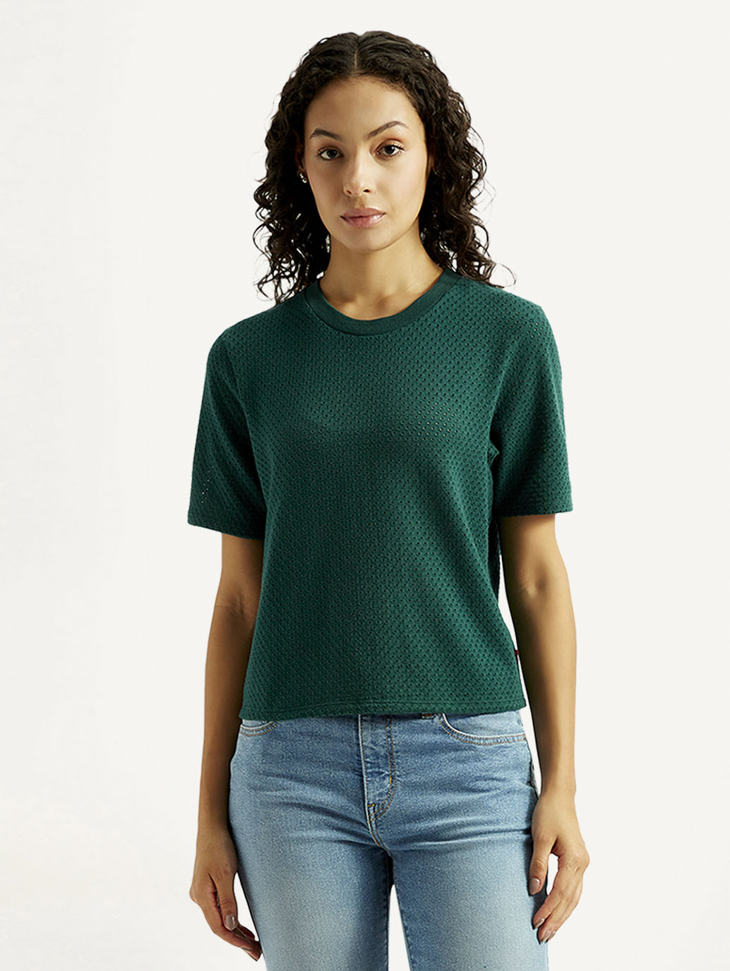 Women's Textured Crew Neck T-shirt - Front View