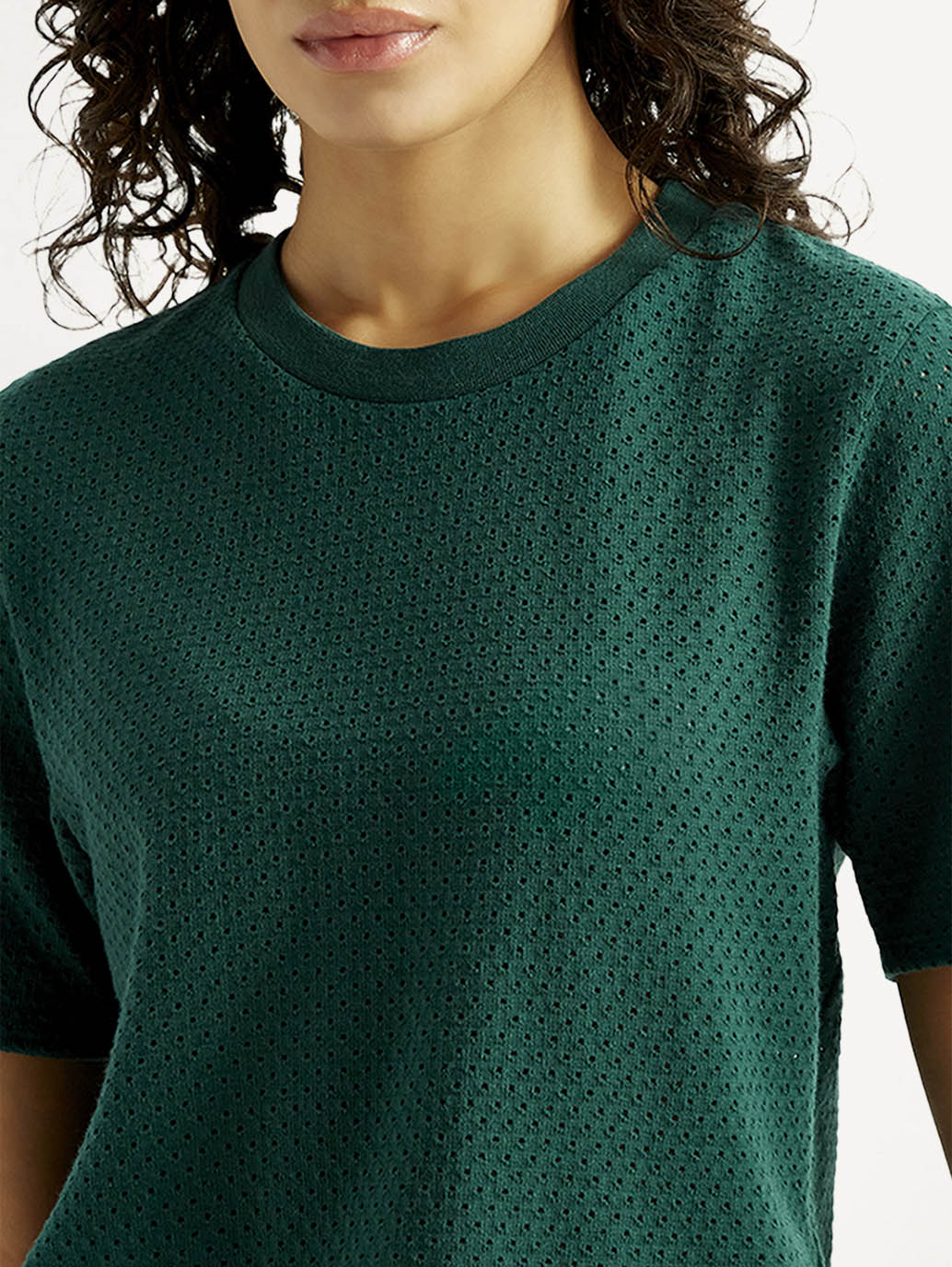 Women's Textured Crew Neck T-shirt - Detail View
