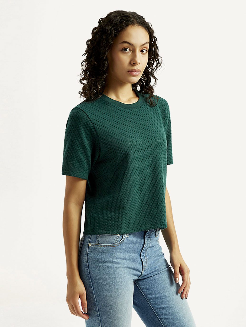 Women's Textured Crew Neck T-shirt - Side View