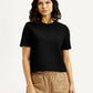 Women's Textured Black Crew Neck Top - Front View