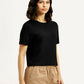 Women's Textured Black Crew Neck Top - Side View