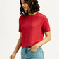 Women's Textured Red Crew Neck Top - Styleshot View