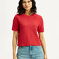 Women's Textured Red Crew Neck Top - Front View