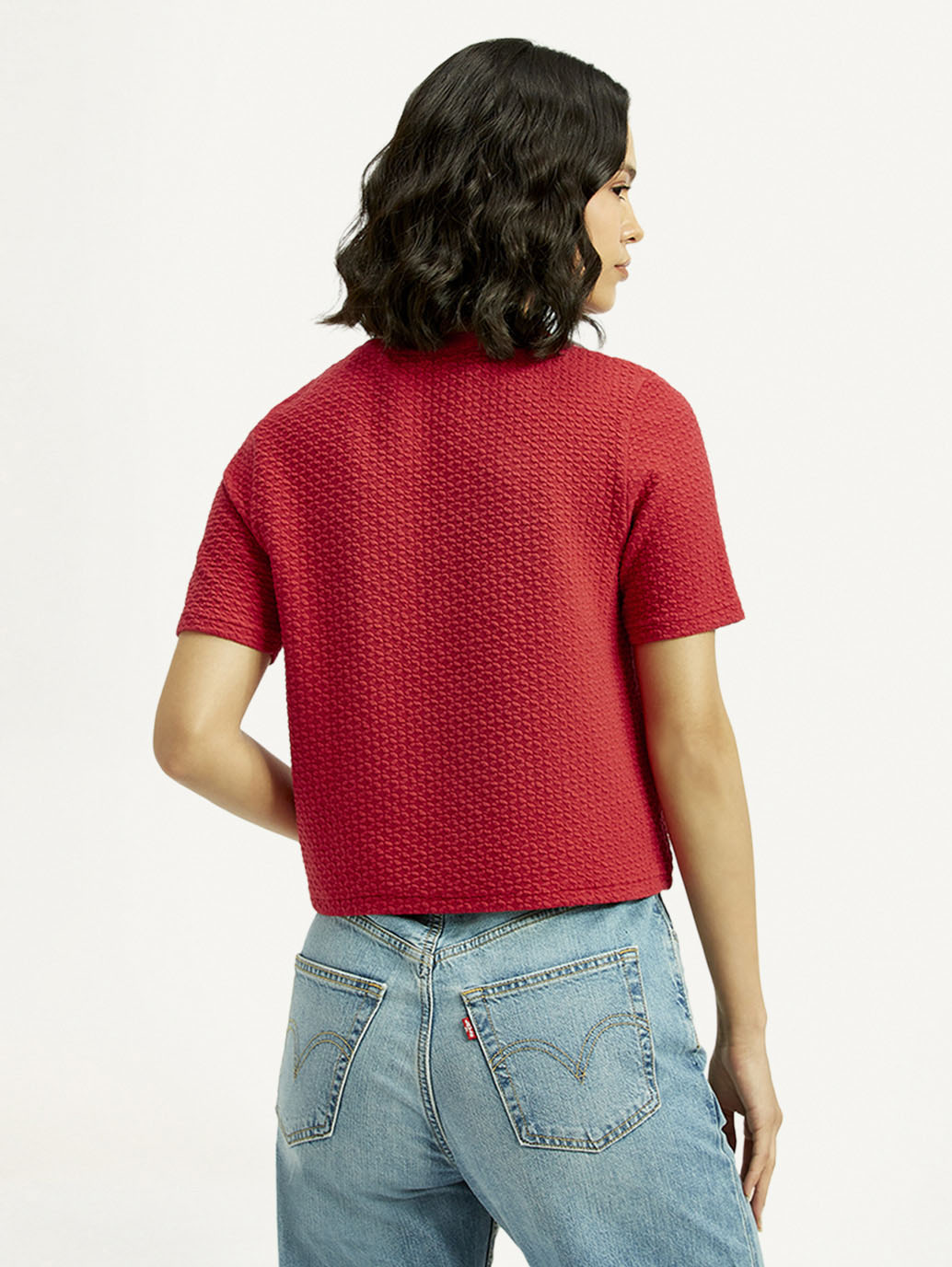 Women's Textured Red Crew Neck Top - Back View