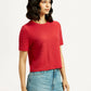 Women's Textured Red Crew Neck Top - Side View