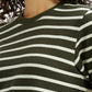 Women's Striped Olive Crew Neck T-shirt - Detail View