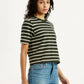 Women's Striped Olive Crew Neck T-shirt - Side View