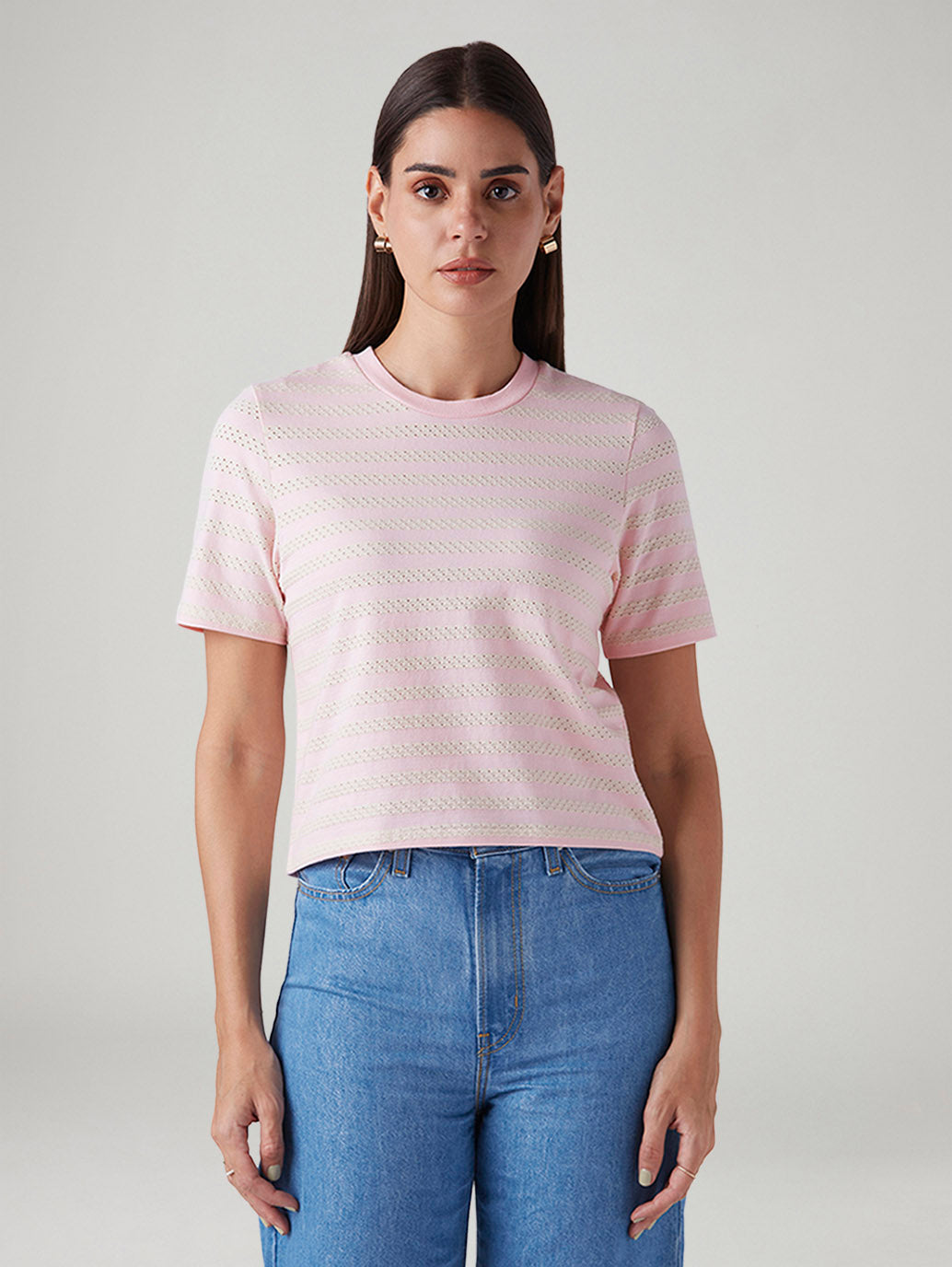 Women's Striped Regular Fit T-Shirt - Front View