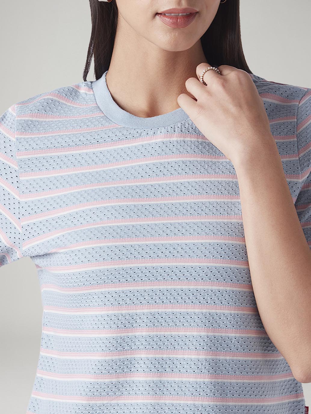 Women's Striped Regular Fit T-Shirt - Detail View