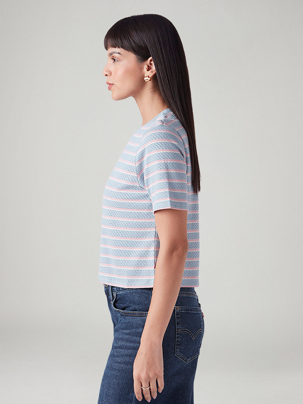 Women's Striped Regular Fit T-Shirt - Side View