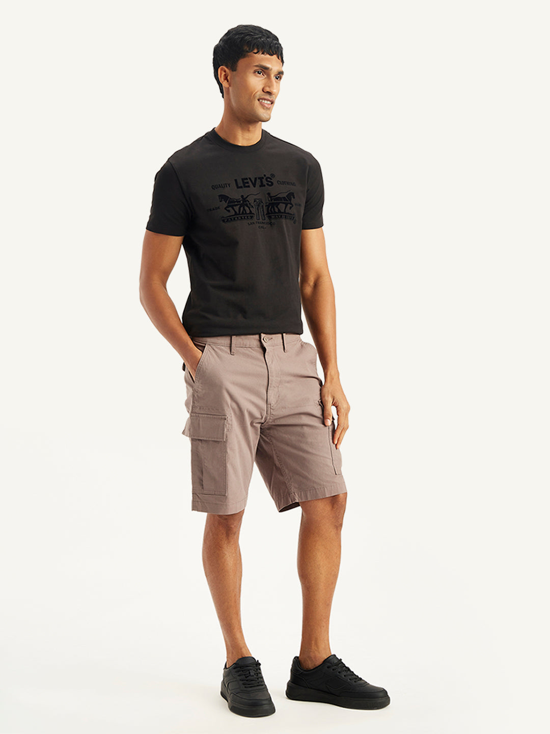 Men's Brown Regular Fit Cargo Shorts - Side View