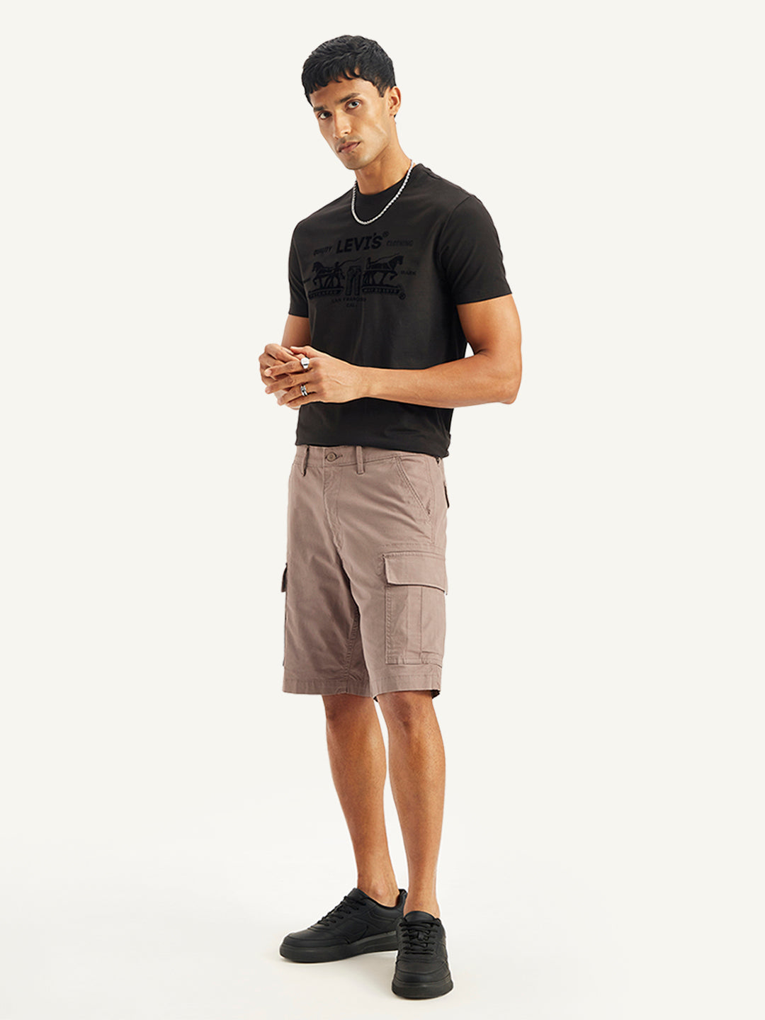 Men's Brown Regular Fit Cargo Shorts - Styleshot View