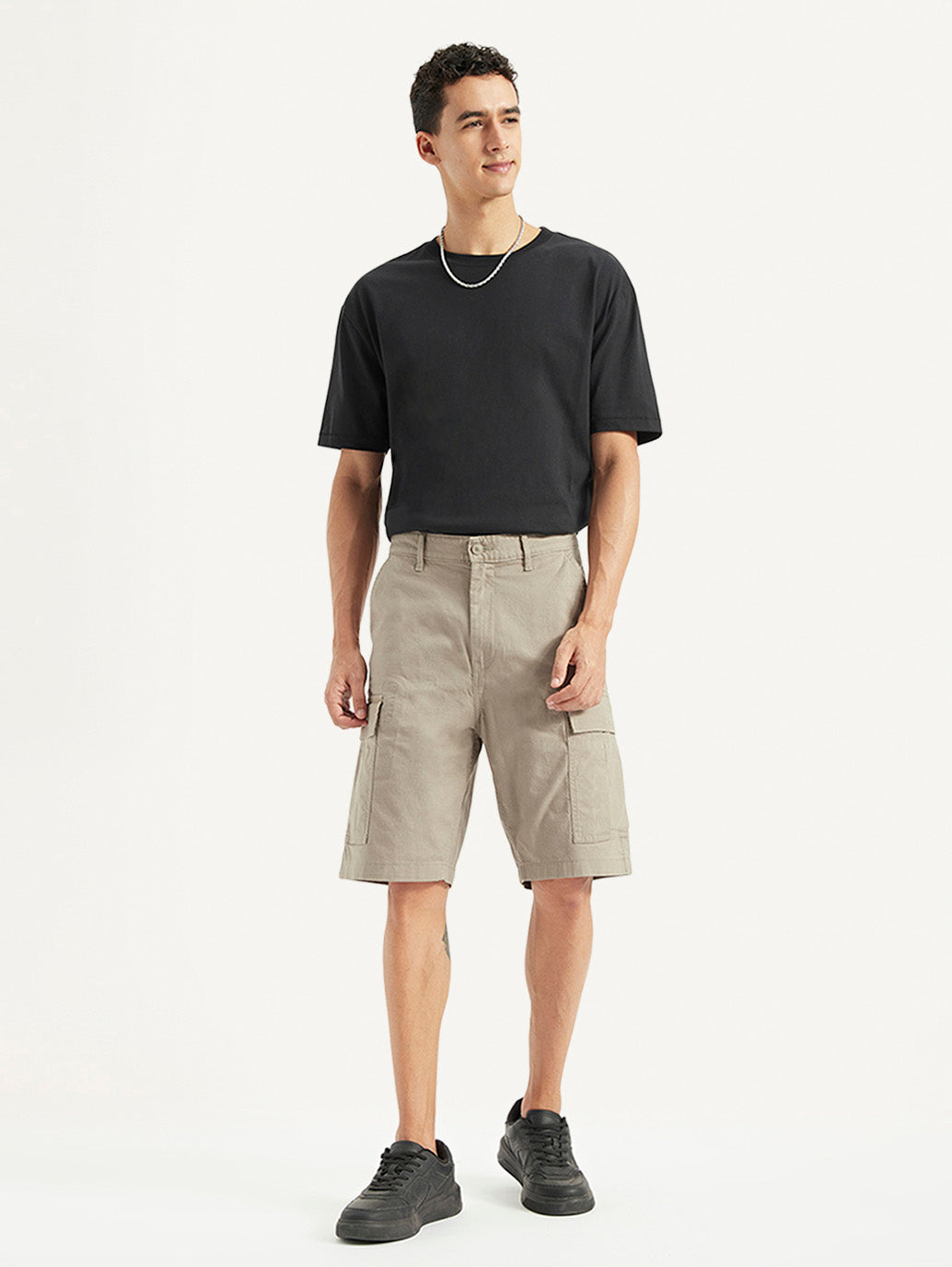 Men's Beige Cargo Fit Shorts - Styleshot View