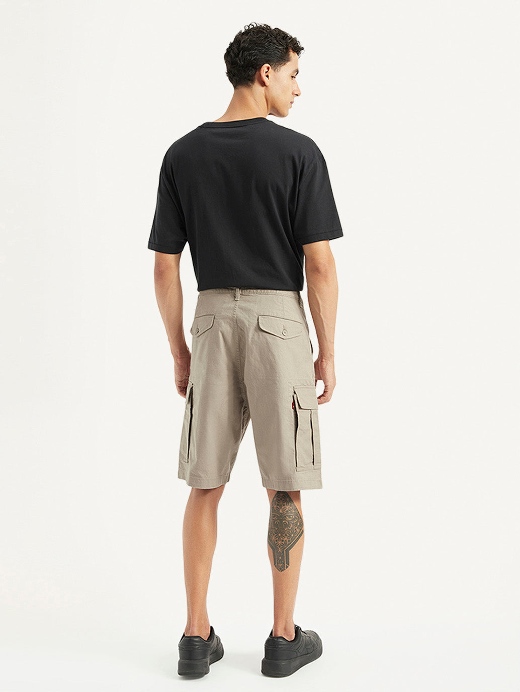 Men's Beige Cargo Fit Shorts - Back View