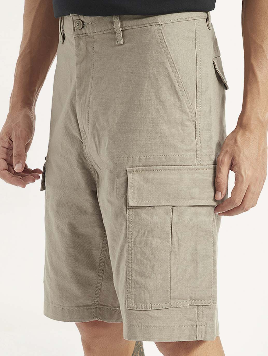 Men's Beige Cargo Fit Shorts - Detail View
