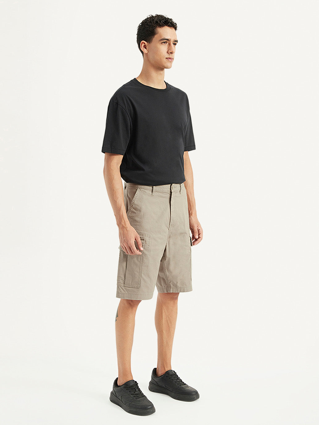 Men's Beige Cargo Fit Shorts - Side View