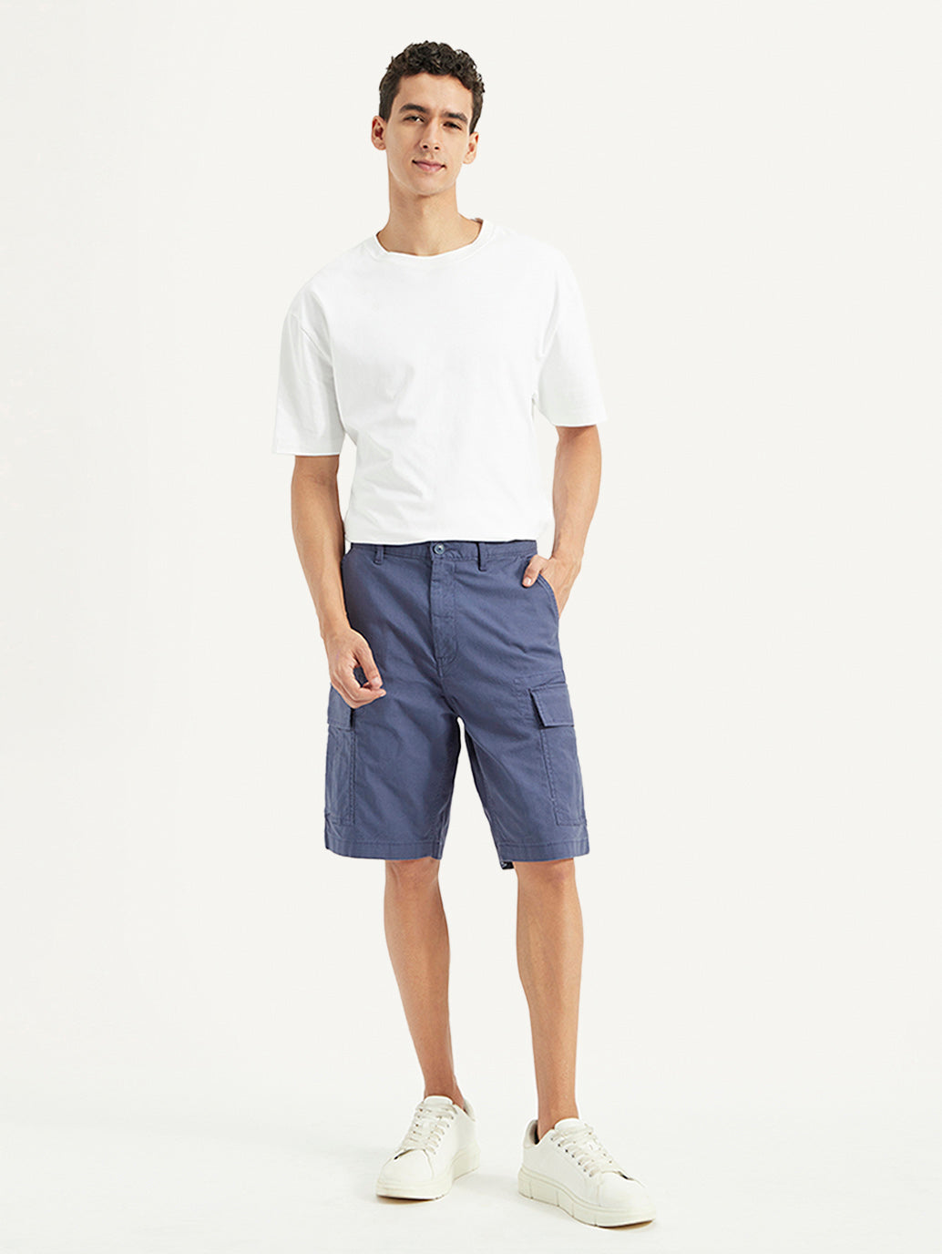 Men's Blue Cargo Fit Shorts - Front View
