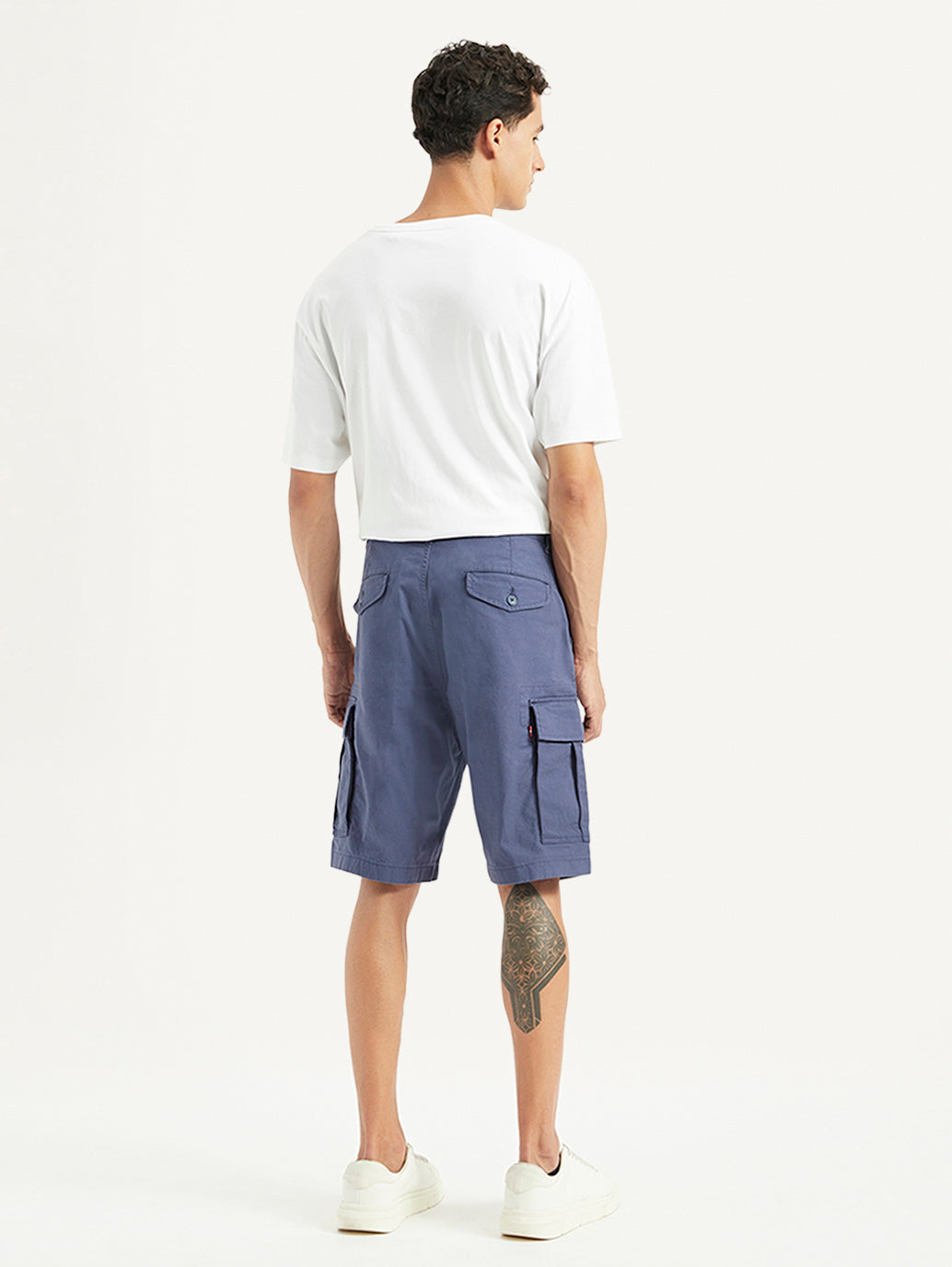Men's Blue Cargo Fit Shorts - Back View