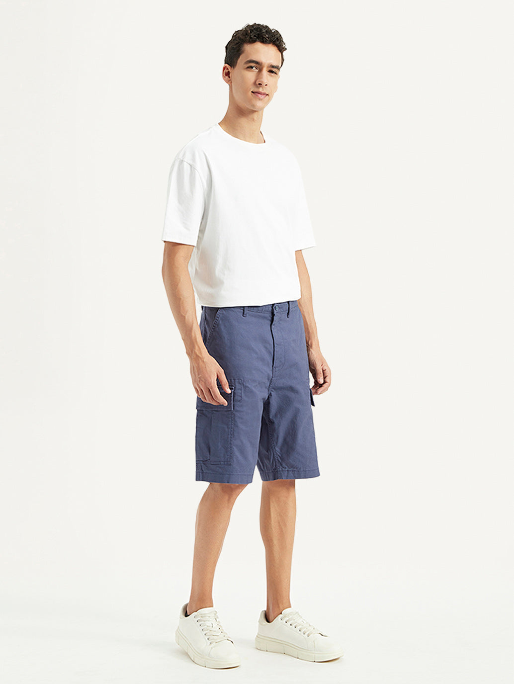 Men's Blue Cargo Fit Shorts - Side View