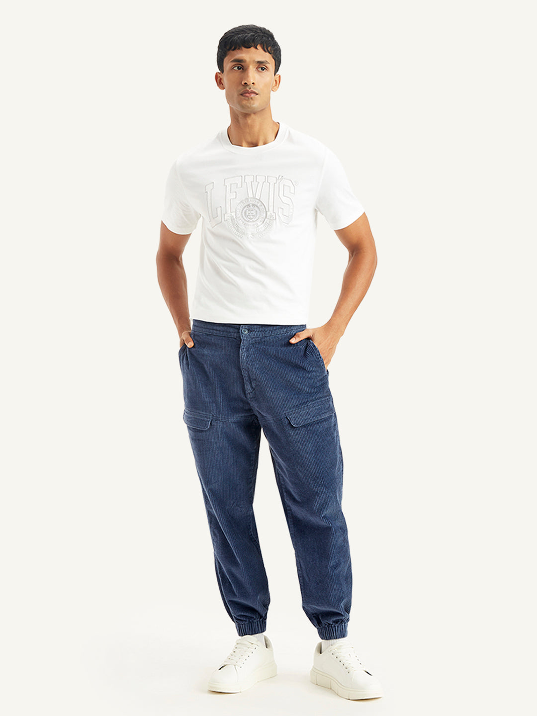 Men's Blue Regular Fit Trousers - Front View