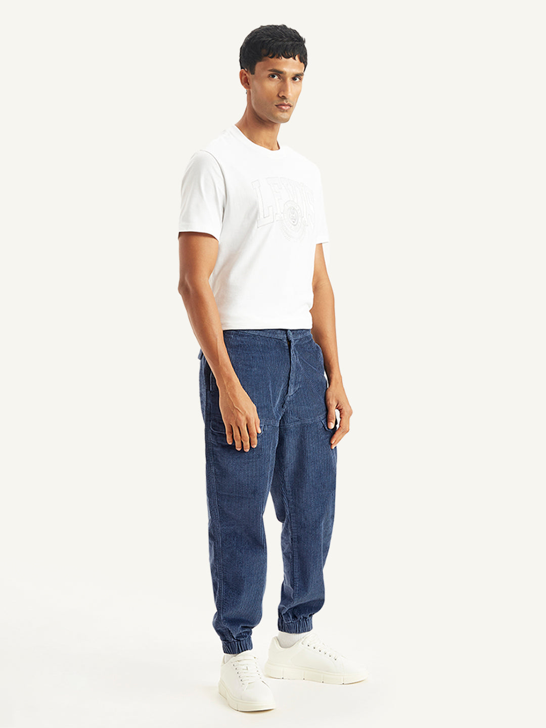 Men's Blue Regular Fit Trousers - Side View