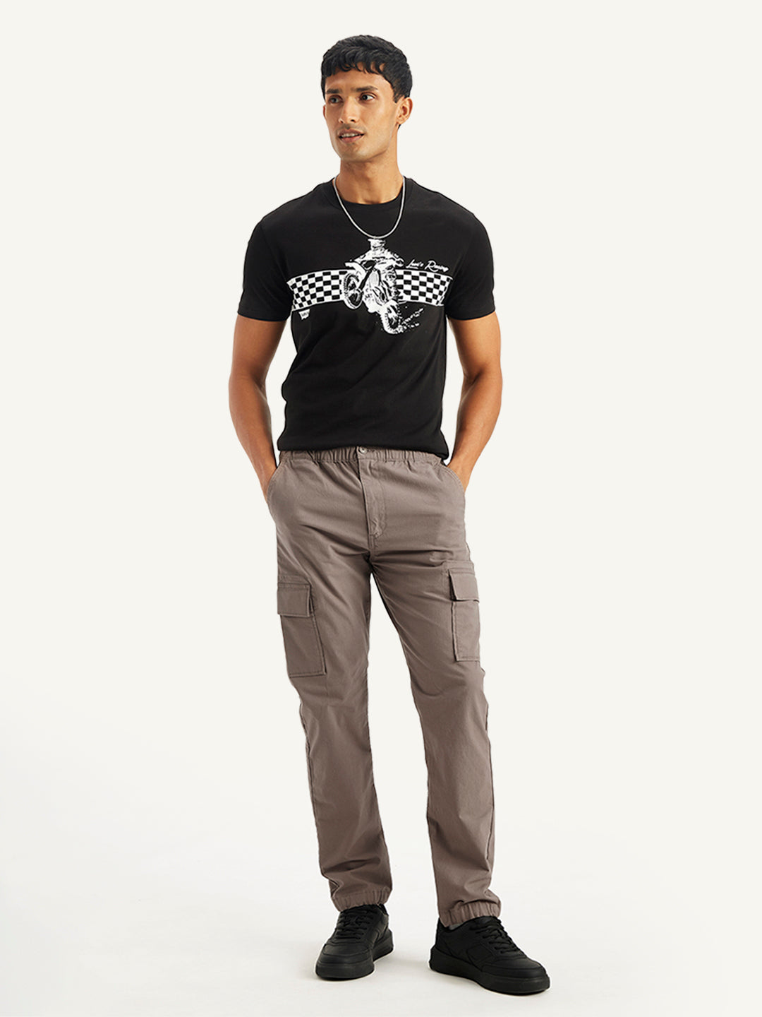 Men's Mauve Regular Fit Cargo Trousers - Front View