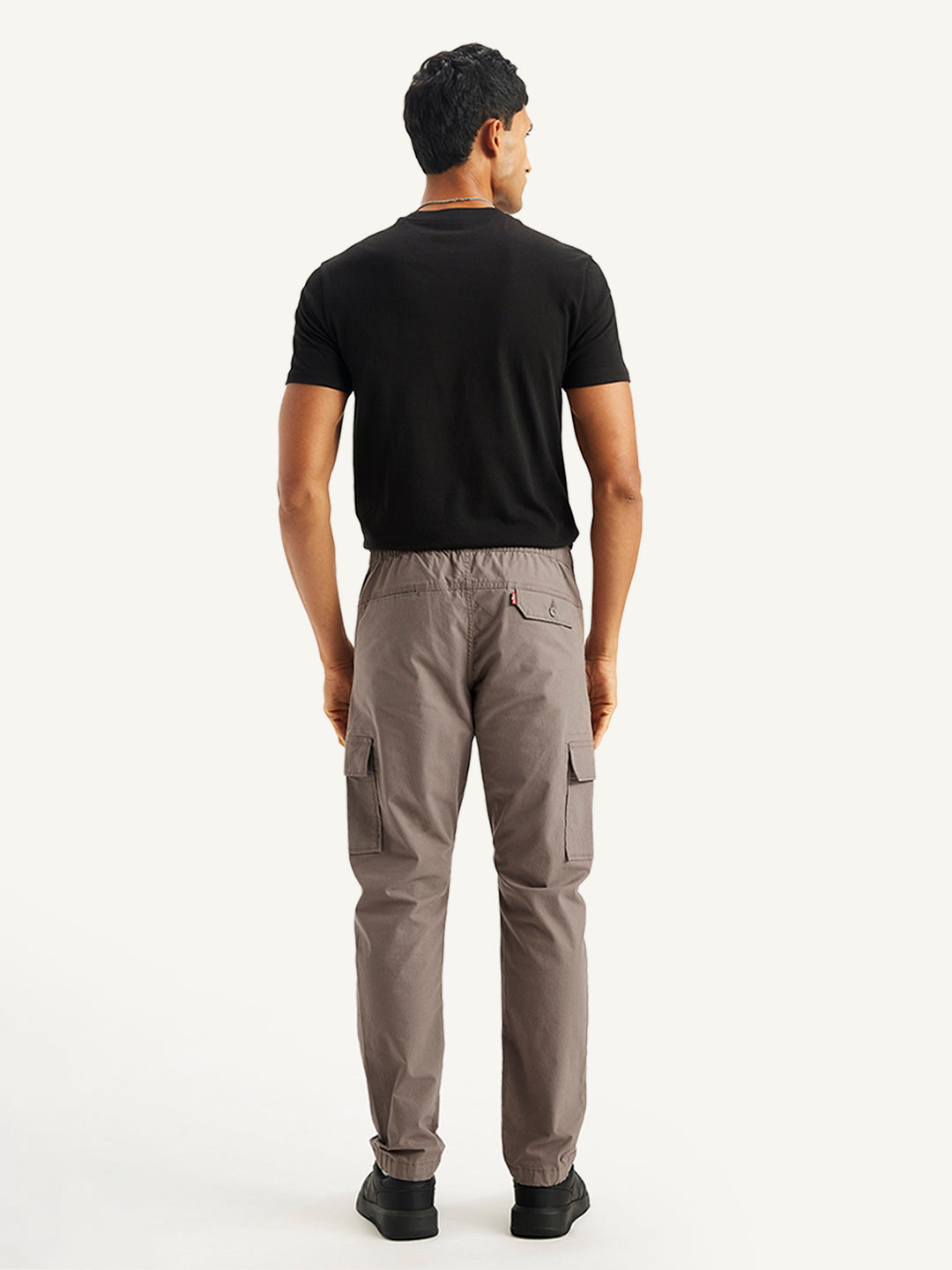 Men's Mauve Regular Fit Cargo Trousers - Back View