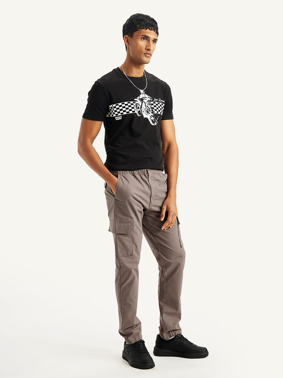 Men's Mauve Regular Fit Cargo Trousers - Side View