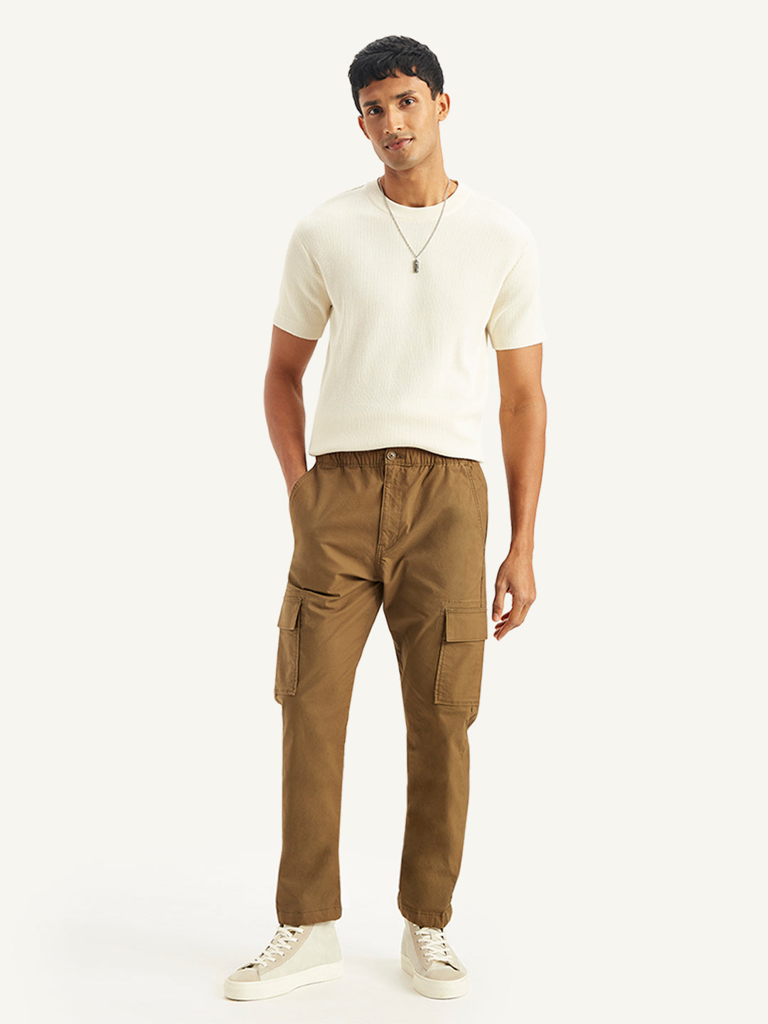 Men's Brown Regular Fit Cargo Trousers