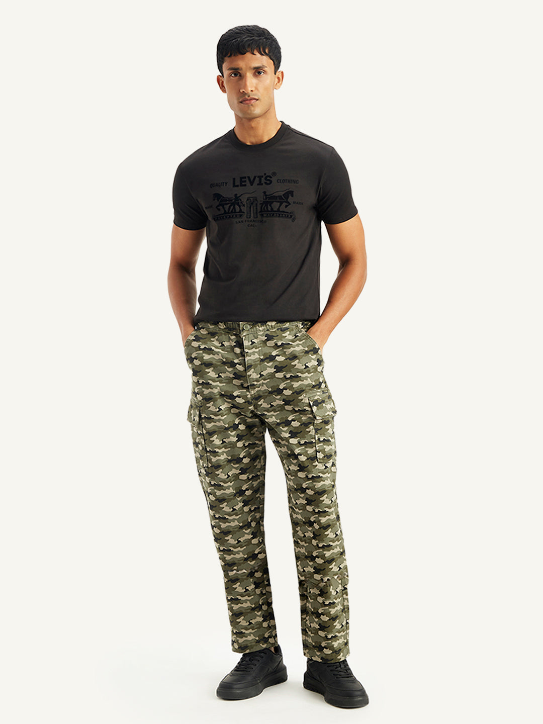 Men's Olive Regular Fit Cargo Trousers